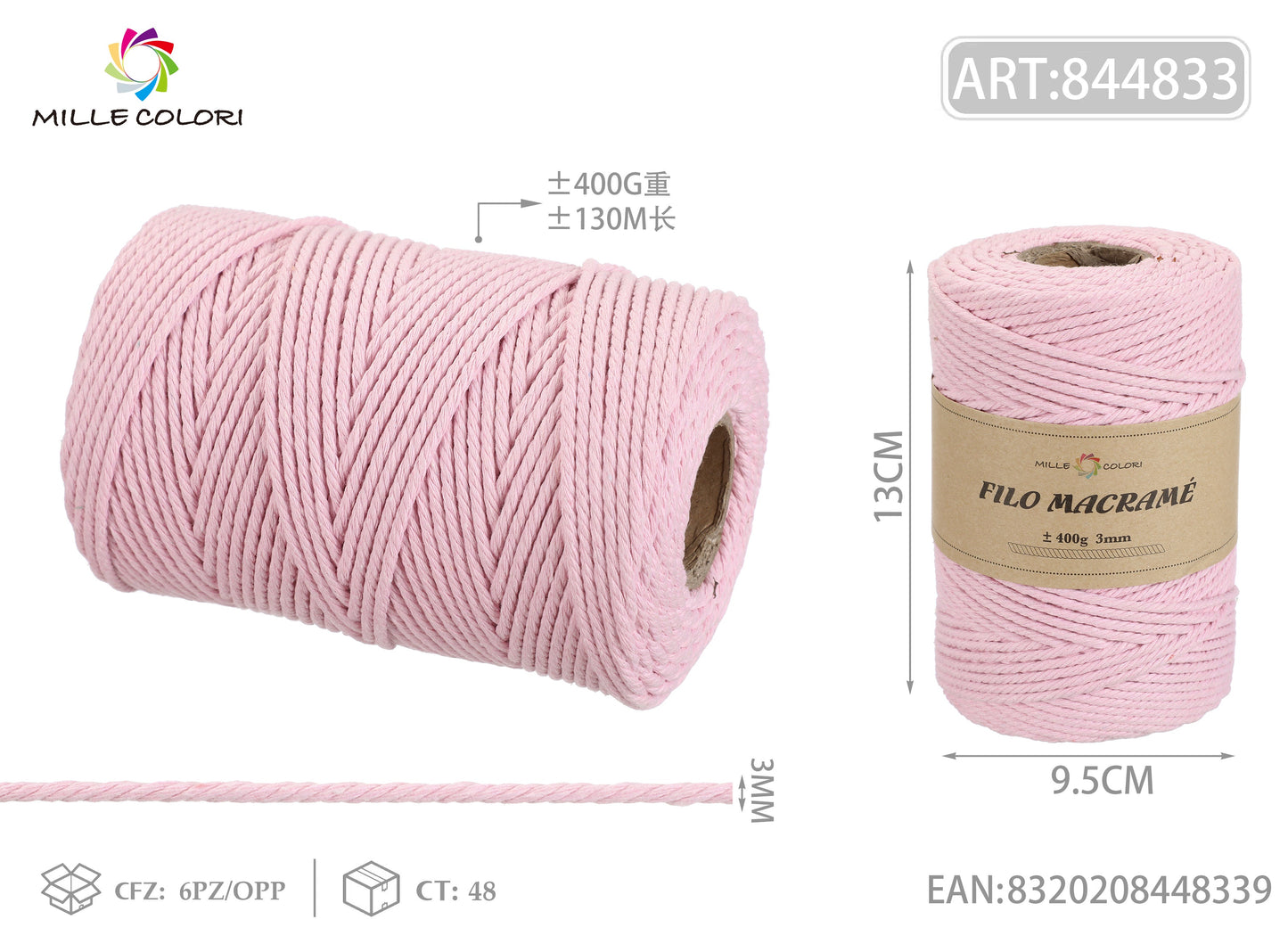 FILO MACRAME 400g ROSA