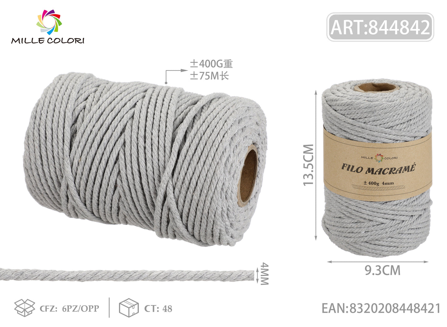 FILO MACRAME 400g GRIGIO