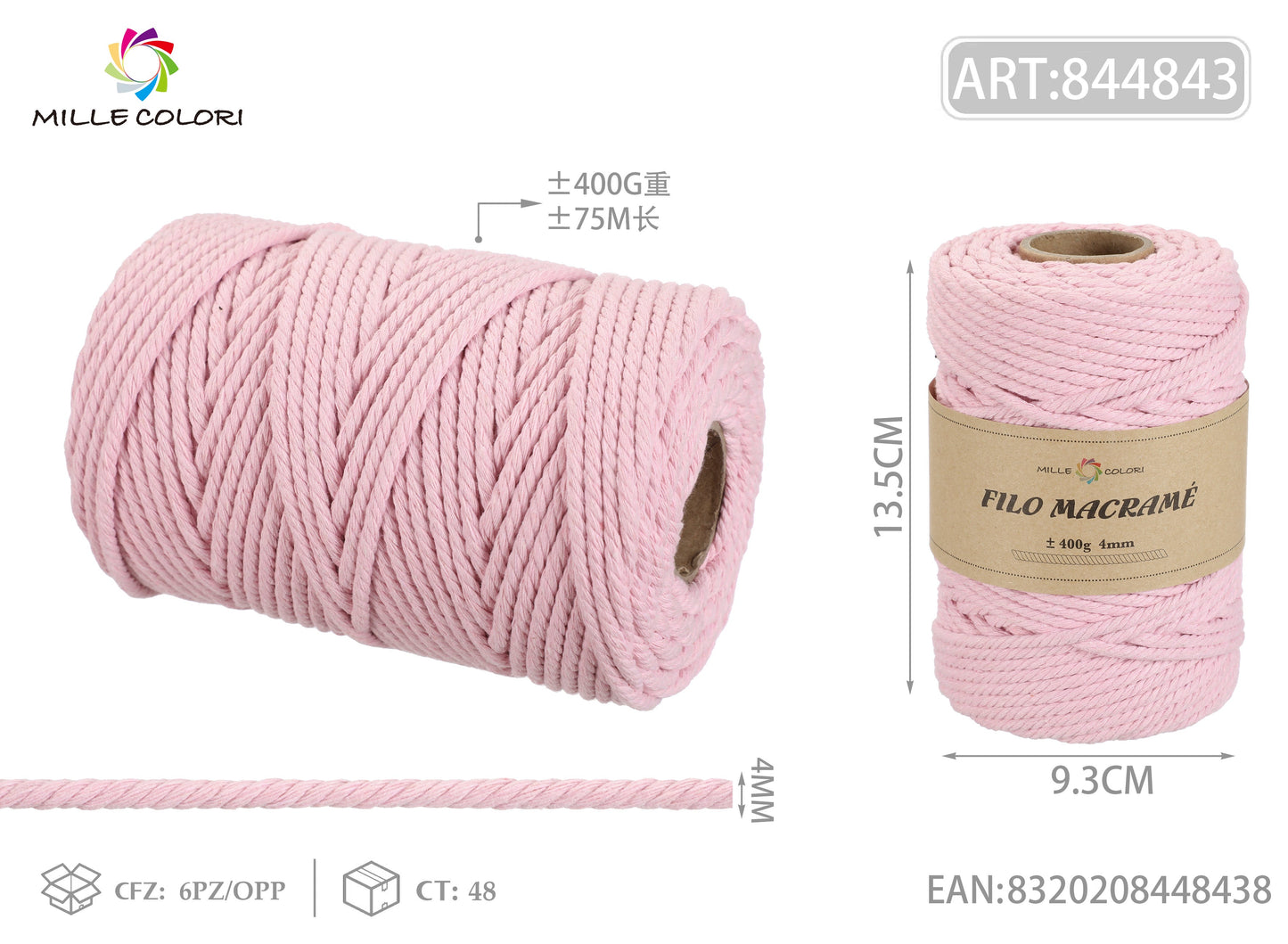 FILO MACRAME 400g ROSA