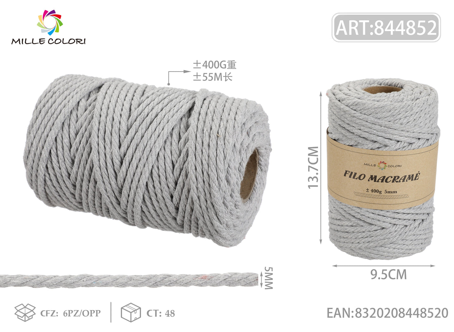 FILO MACRAME 400g GRIGIO