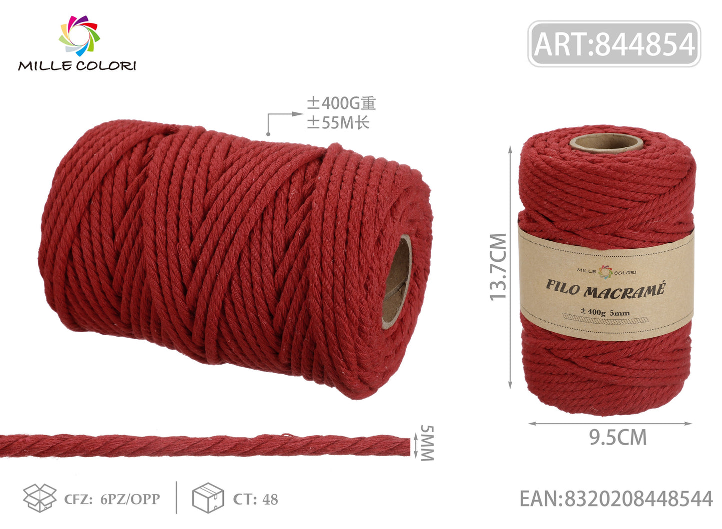 FILO MACRAME 400g ROSSO