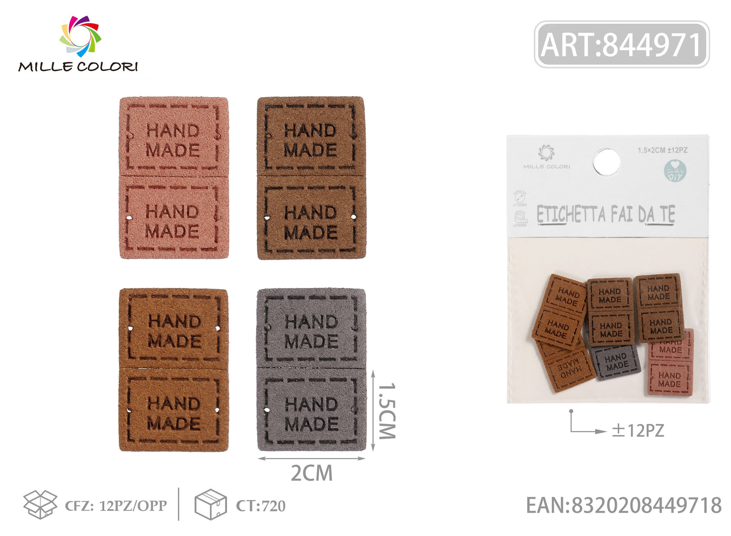 Etichette handmade colori scuri 1.5x2cm 12pz