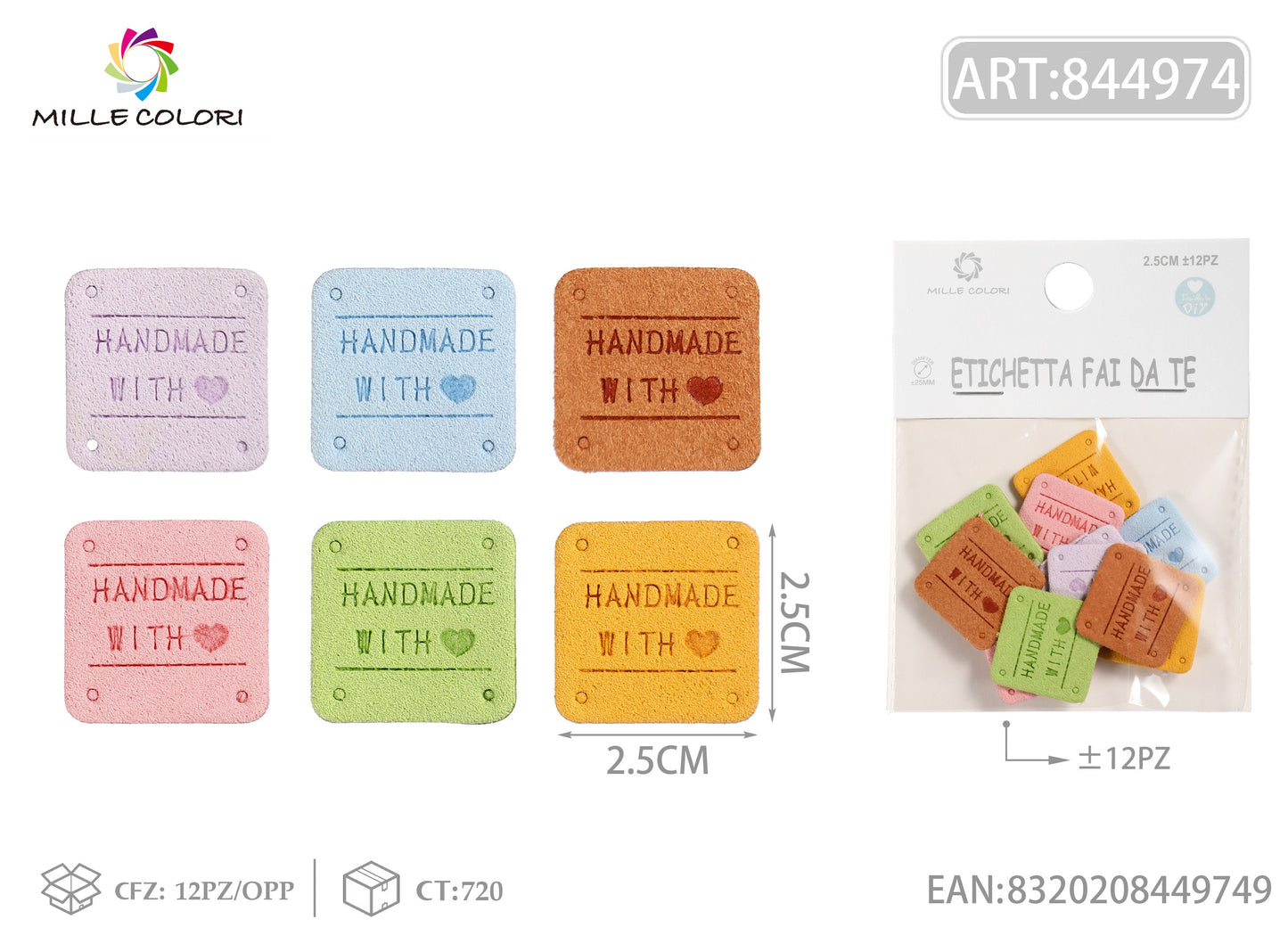 Etichette handmade colori chiari 2.5cm 12pz