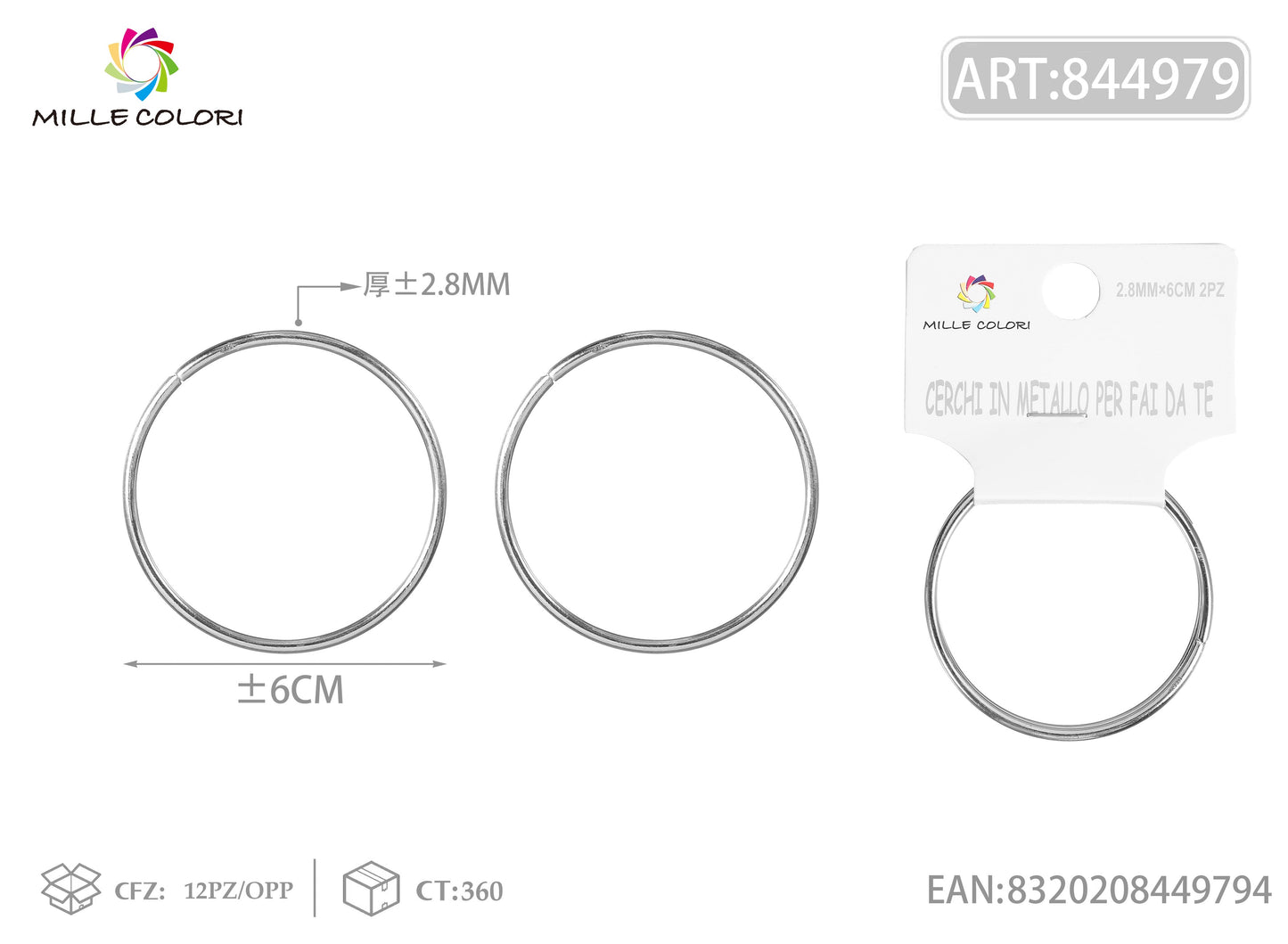 Cerchi in metallo per borse 2.8mm*6cm argento 2pz