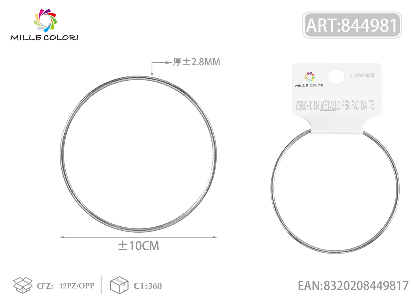 Cerchi in metallo per borse 2.8mm*10cm argento 2pz