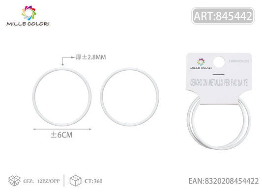 Cerchi in metallo per borse 2.8mm*6cm 2pz bianco 2pz