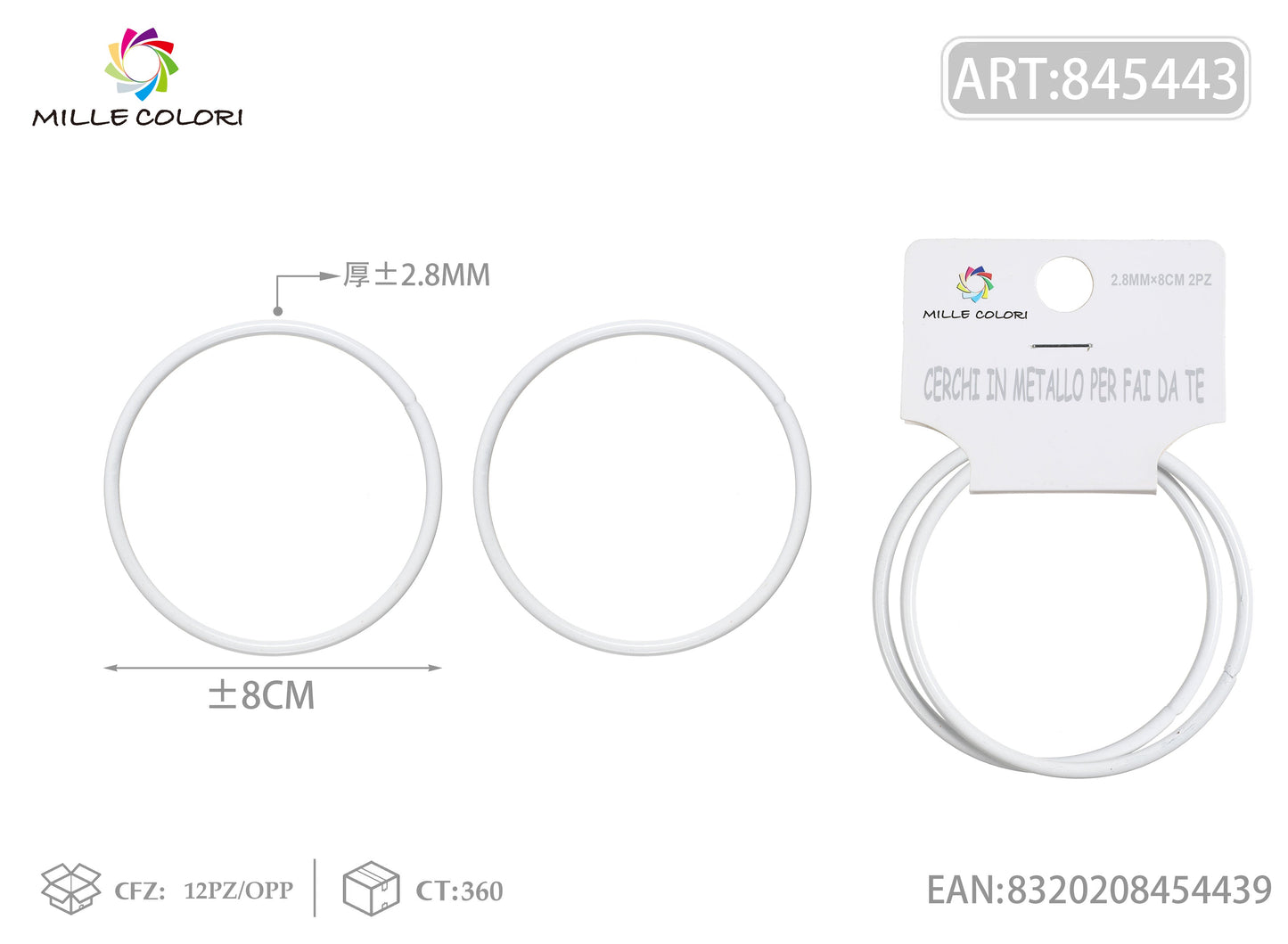 Cerchi in metallo per borse 2.8mm*8cm 2pz bianco 2pz
