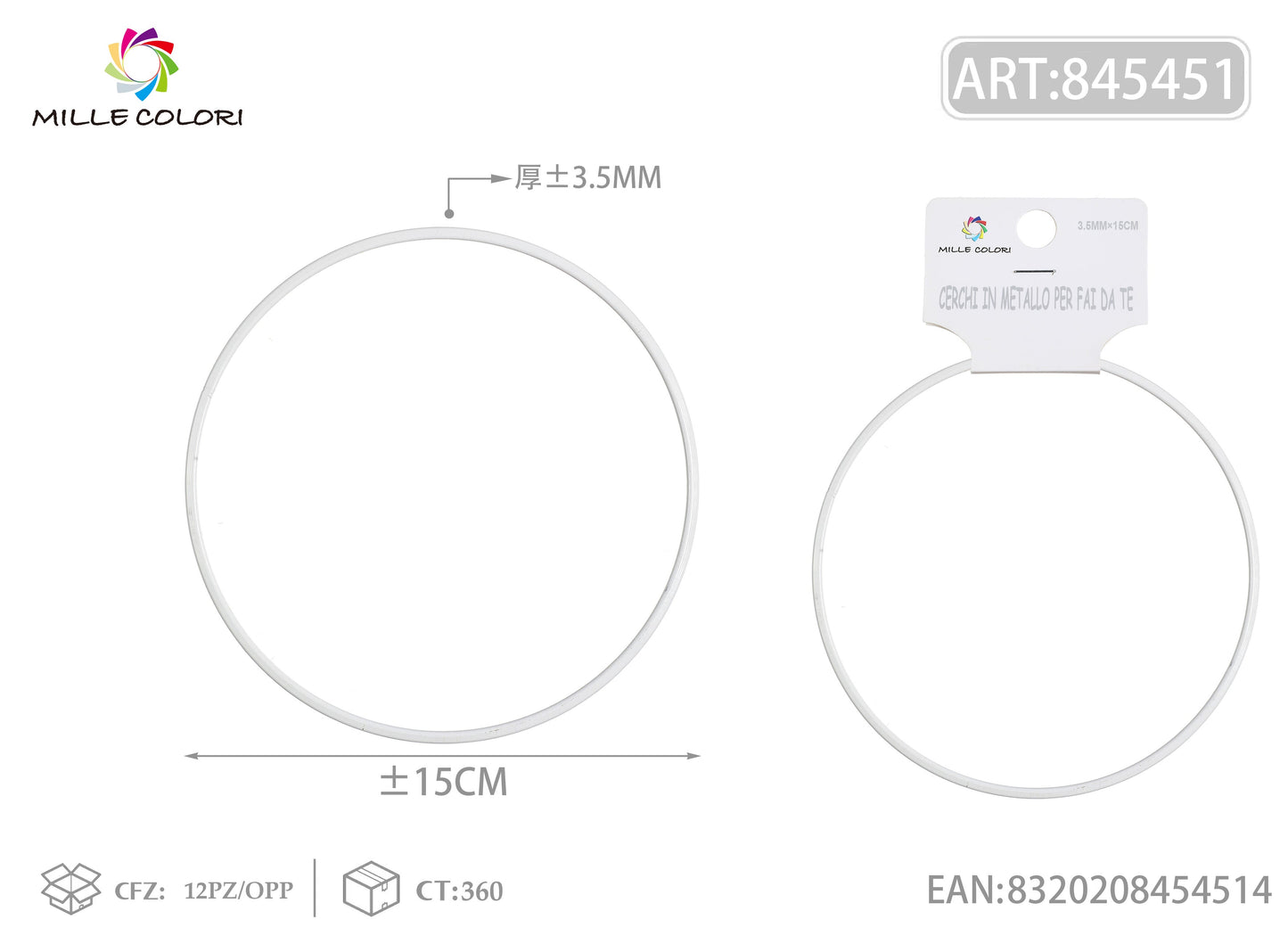 Cerchi in metallo per borse 3.5mm*15cm bianco 2pz