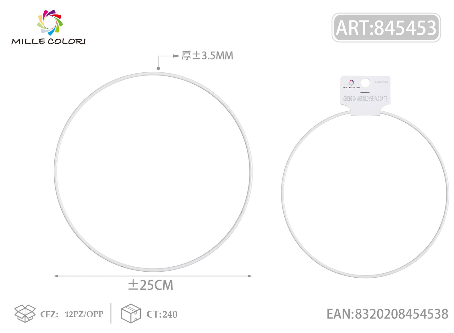 Cerchi in metallo per borse 3.5mm*25cm bianco 2pz