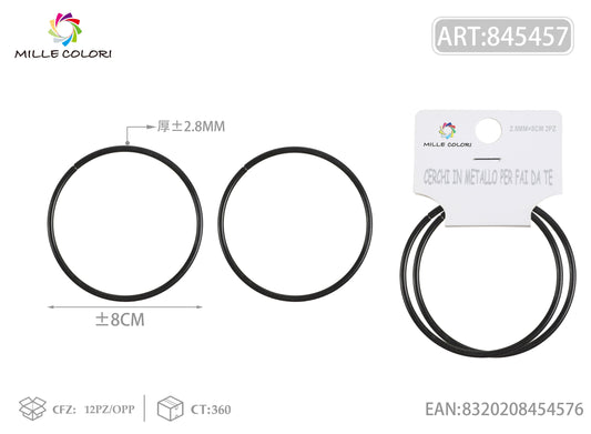 Cerchi in metallo per borse 2.8mm*8cm 2pz nero 2pz