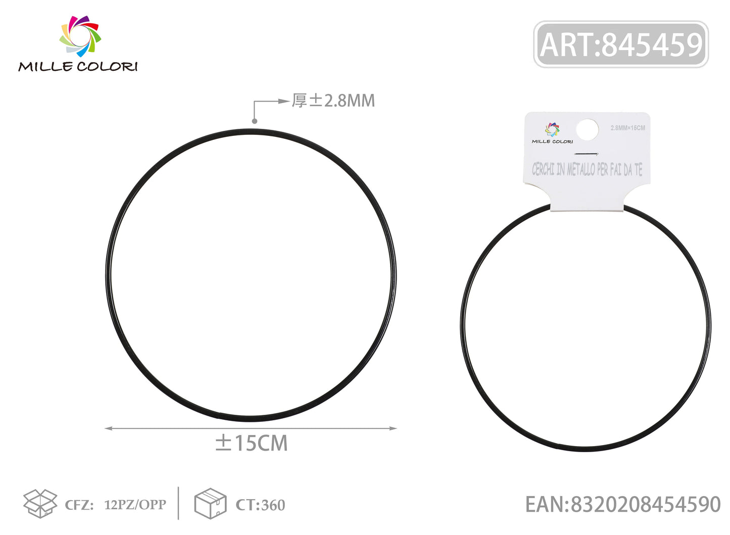 Cerchi in metallo per borse 2.8mm*15cm nero 2pz