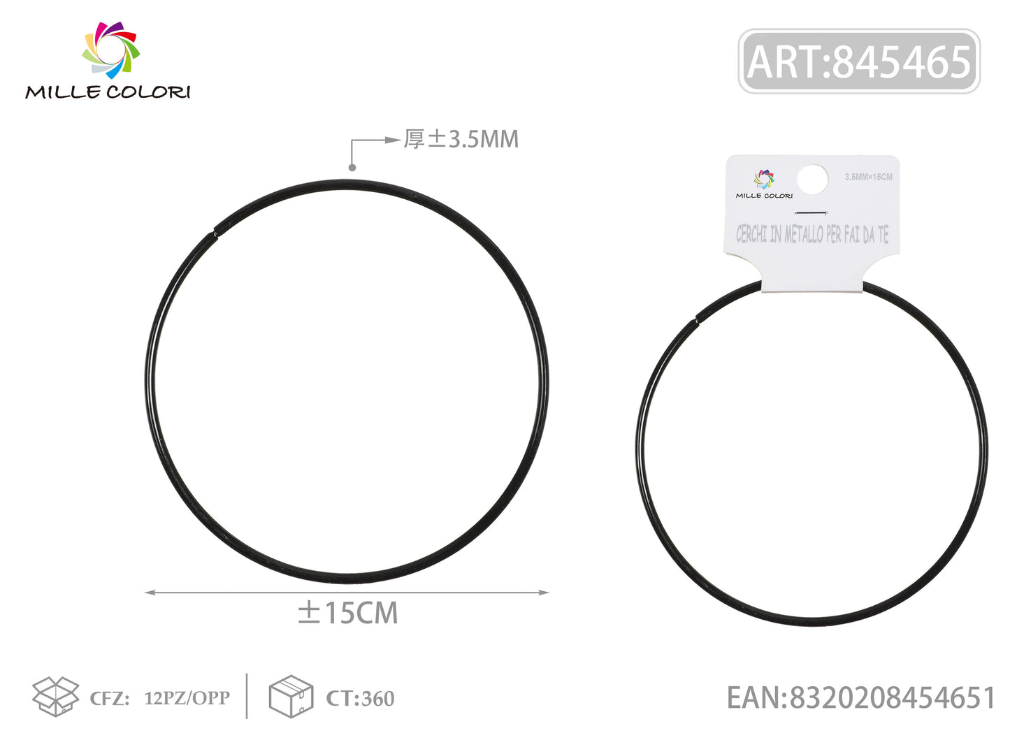 Cerchi in metallo per borse 3.5mm*15cm nero 2pz