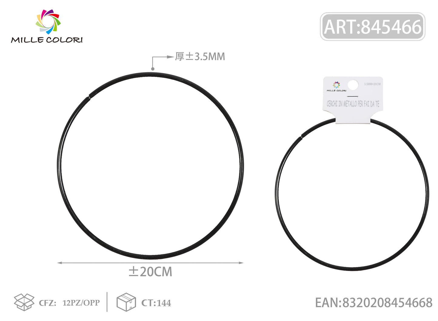 Cerchi in metallo per borse 3.5mm*20cm nero 2pz