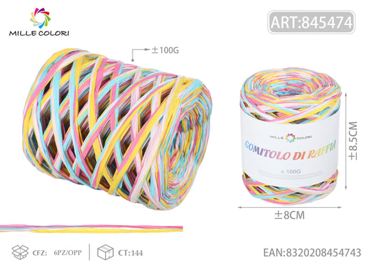 GOMITOLO DI RAFFIA COLORATA COL.01 MILLE COLORI