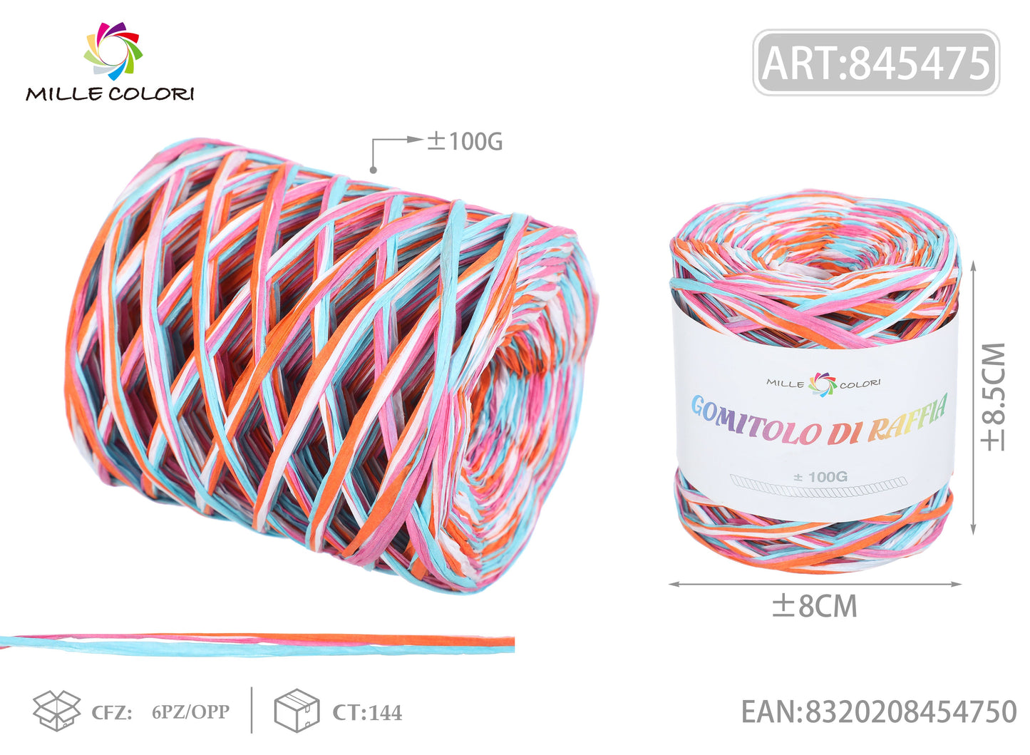 GOMITOLO DI RAFFIA COLORATA COL.02 MILLE COLORI