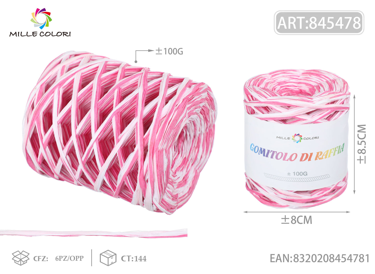 GOMITOLO DI RAFFIA COLORATA COL.05 MILLE COLORI