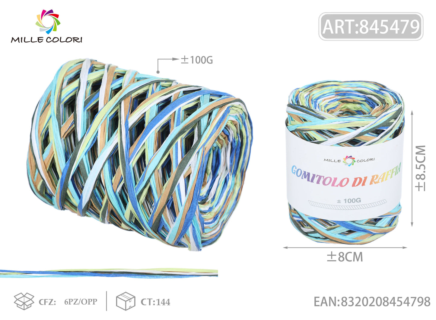 GOMITOLO DI RAFFIA COLORATA COL.06 MILLE COLORI