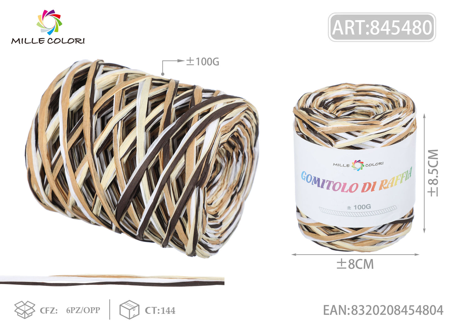 GOMITOLO DI RAFFIA COLORATA COL.07 MILLE COLORI