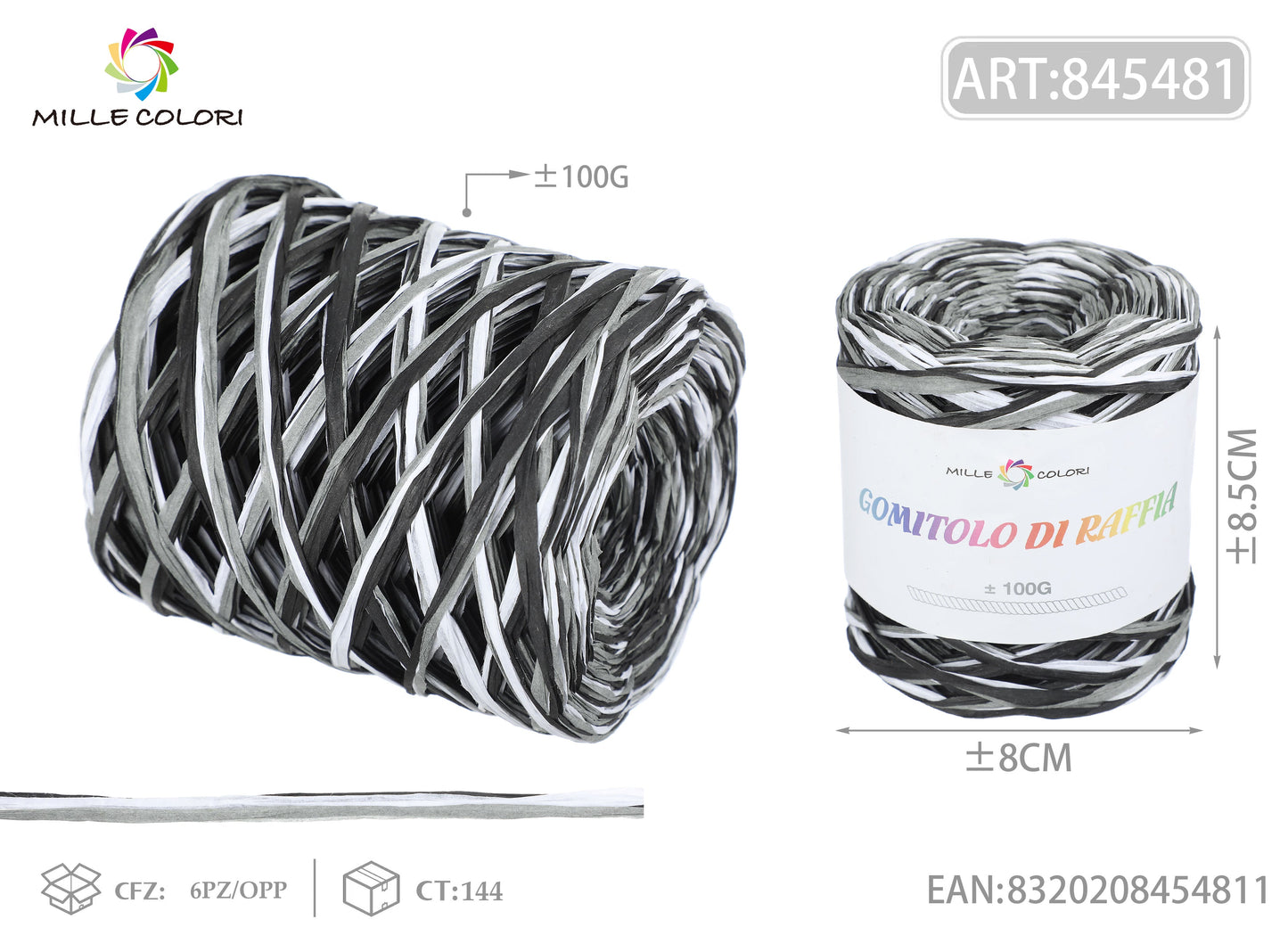 GOMITOLO DI RAFFIA COLORATA COL.08 MILLE COLORI