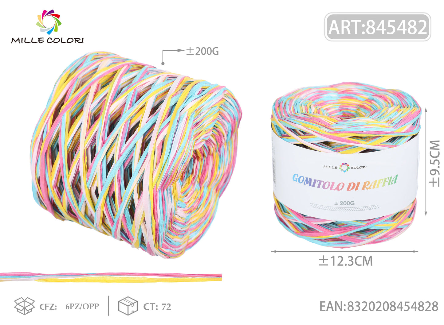 GOMITOLO DI RAFFIA COLORATA COL.01 MILLE COLORI