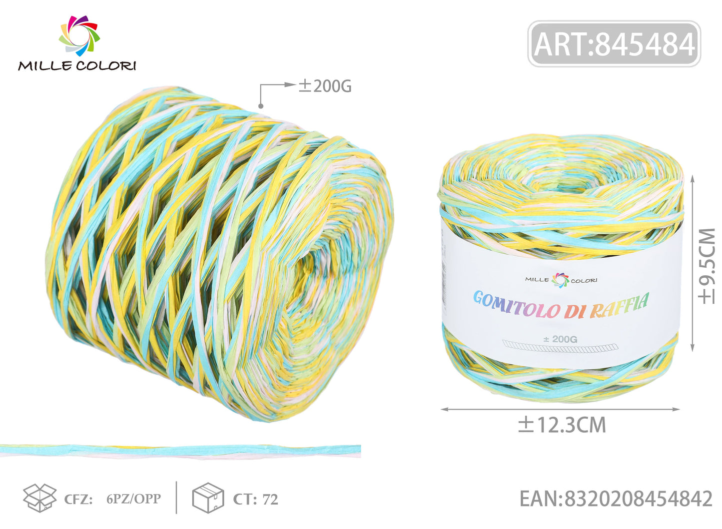 GOMITOLO DI RAFFIA COLORATA COL.03 MILLE COLORI