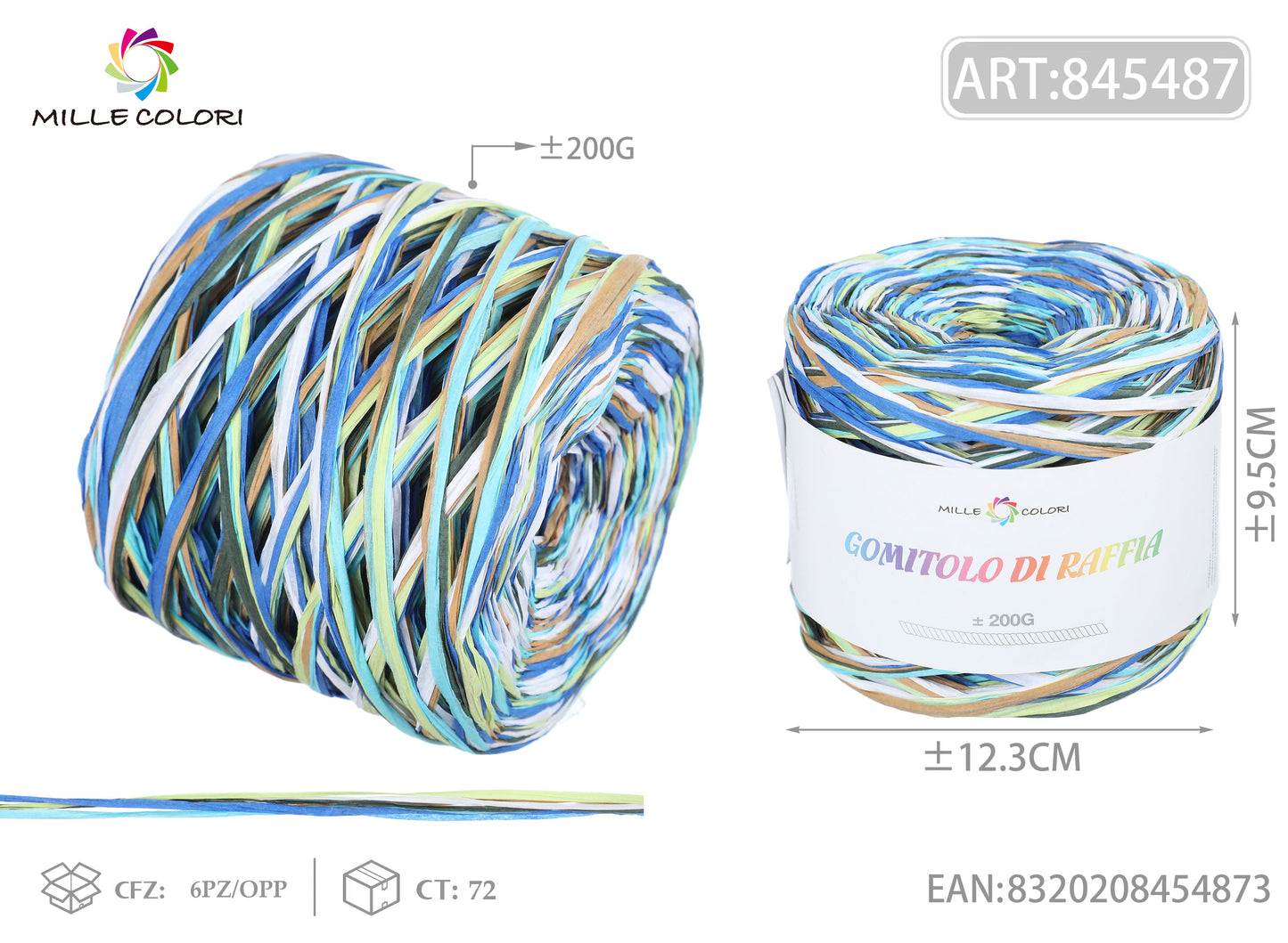 GOMITOLO DI RAFFIA COLORATA COL.06 MILLE COLORI