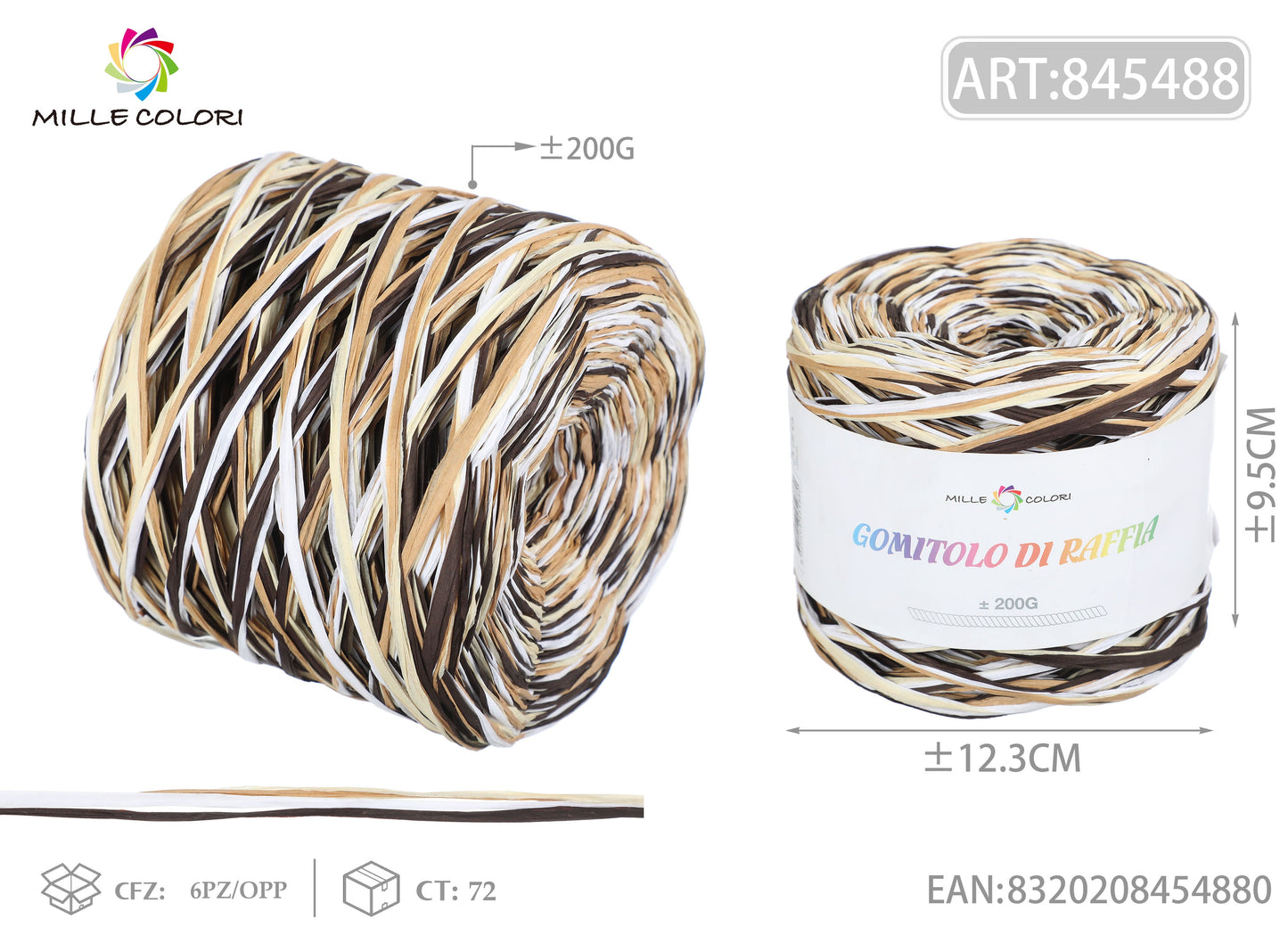 GOMITOLO DI RAFFIA COLORATA COL.07 MILLE COLORI