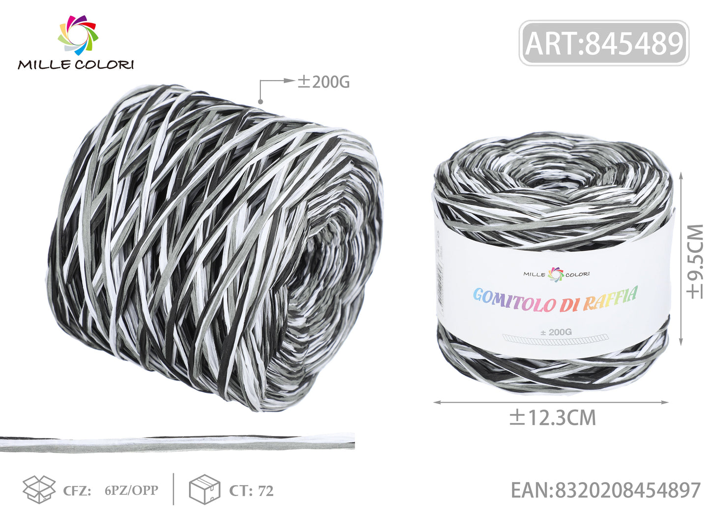 GOMITOLO DI RAFFIA COLORATA COL.08 MILLE COLORI