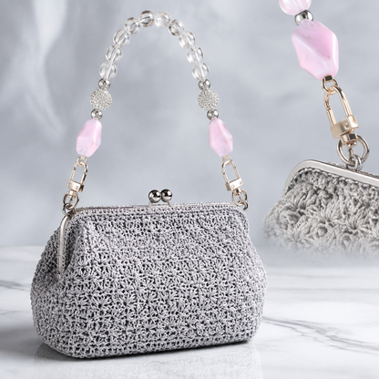 Manico Cristallo Argento e Lilla con Perle Decorative – 32 cm | SKU 845731 | Immagine 3 di 3 | Borsa completa con la catena coordinata