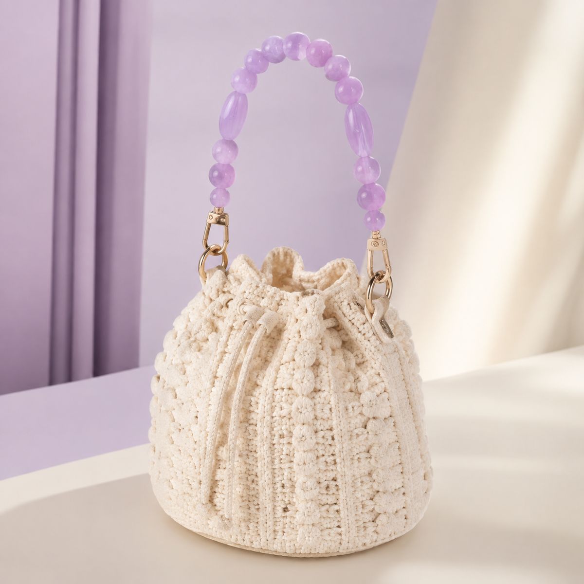 Manico Lilla con Perle Tonde – 32 cm | SKU 845732 | Immagine 3 di 3 | Borsa completa con la catena coordinata