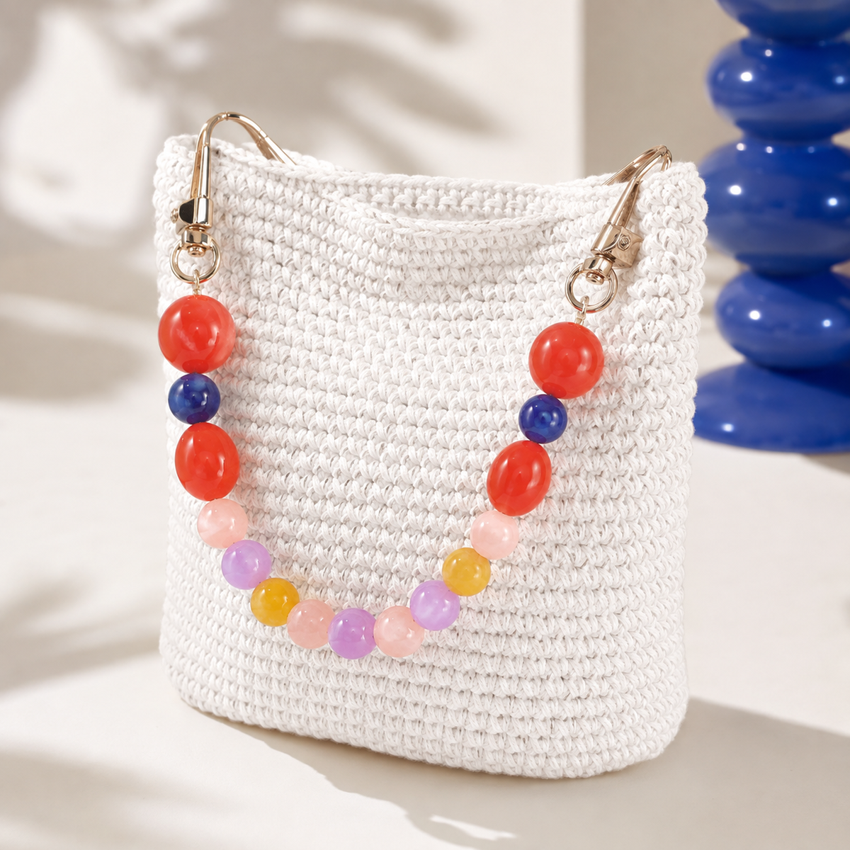 Manico Corallo Multicolor con Perle Tonde – 32 cm | SKU 845734 | Immagine 3 di 3 | Borsa completa con la catena coordinata