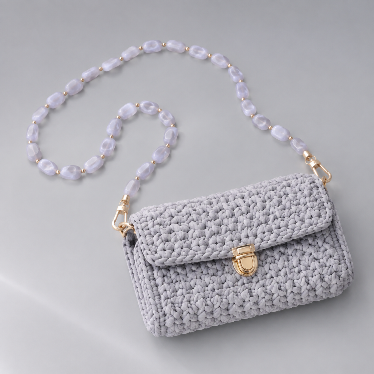 Tracolla Grigio Lavanda con Elementi Ovali – 74 cm | SKU 845737 | Immagine 3 di 3 | Borsa completa con la catena coordinata