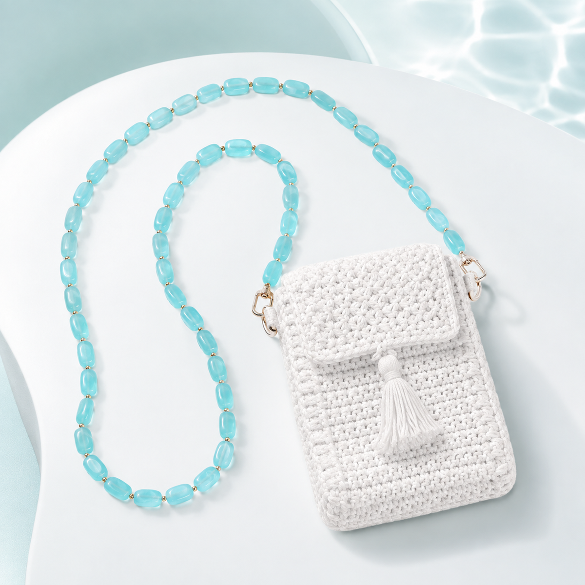 Tracolla Turchese con Elementi Ovali – 74 cm | SKU 845738 | Immagine 3 di 3 | Borsa completa con la catena coordinata