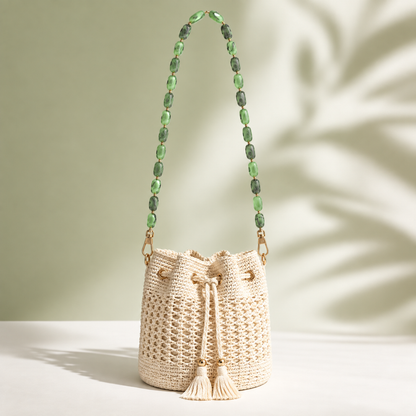Tracolla Verde Salvia Marmorizzata con Elementi Ovali – 74 cm | SKU 845740 | Immagine 3 di 3 | Borsa completa con la catena coordinata