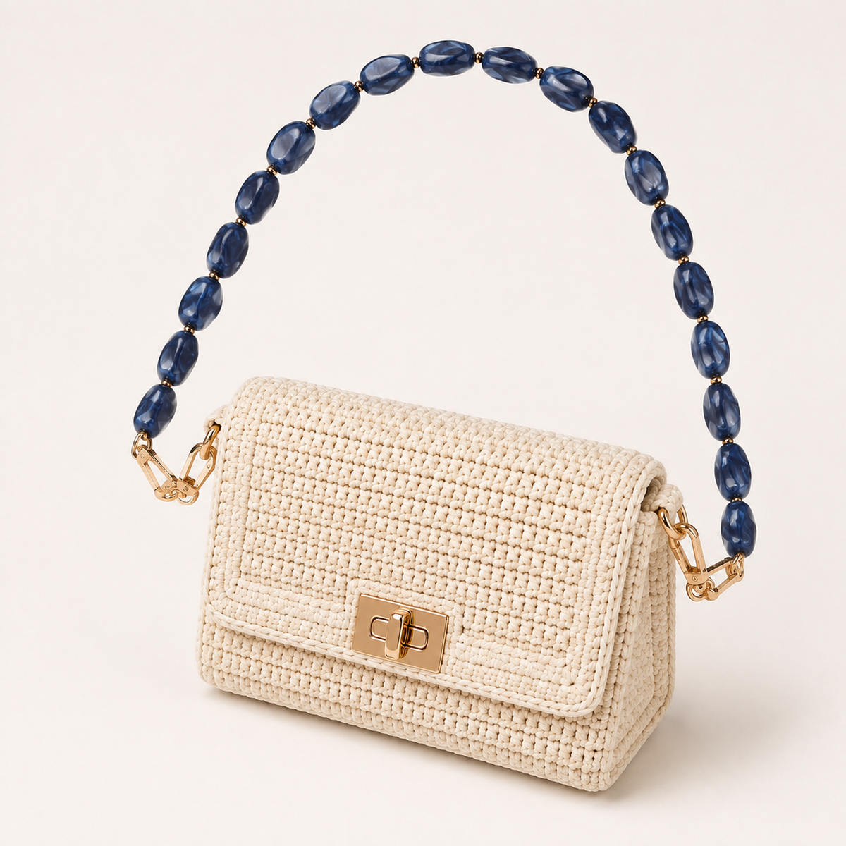 Tracolla Blu Navy con Elementi Ovali – 74 cm | SKU 845742 | Immagine 3 di 3 | Borsa completa con la catena coordinata