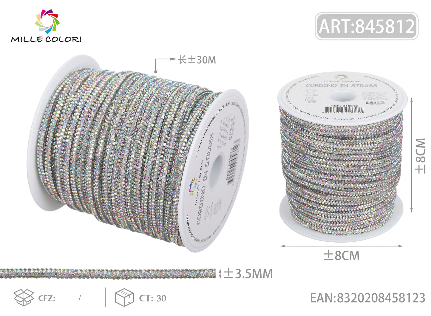 ROTOLO CORDINO STRASS CRYSTAL AB 3.5MM