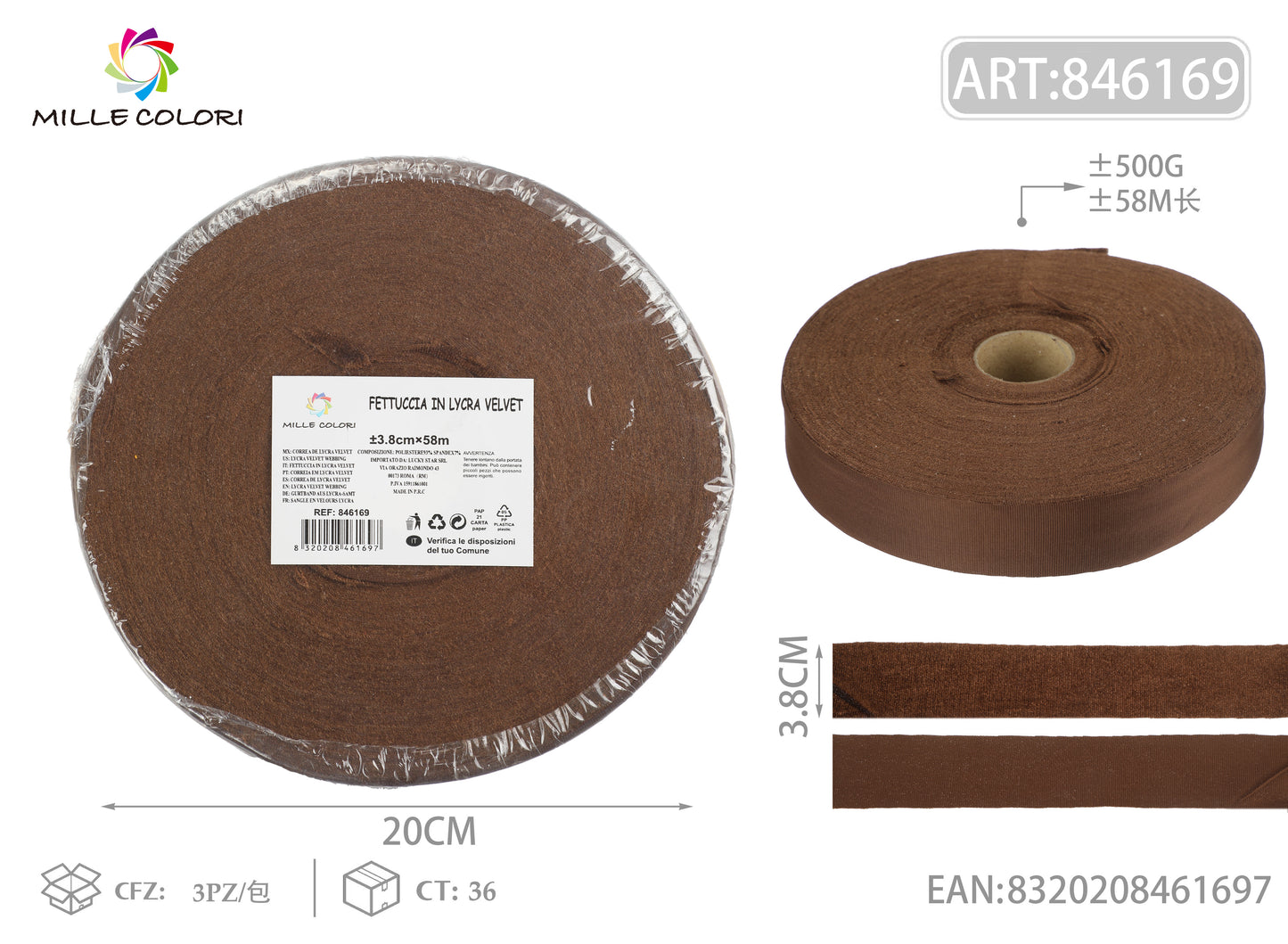 FETTUCCIA PIZZA VELLUTO 500g 3.8CMx58M MARRONE-MILLE COLORI