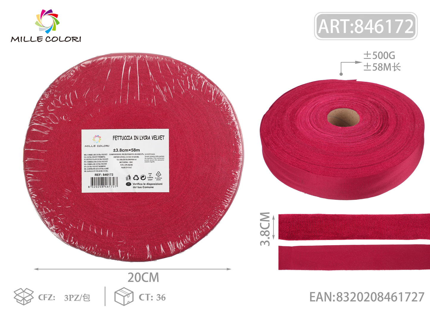 FETTUCCIA PIZZA VELLUTO 500g 3.8CMx58M BORDEAUX-MILLE COLORI