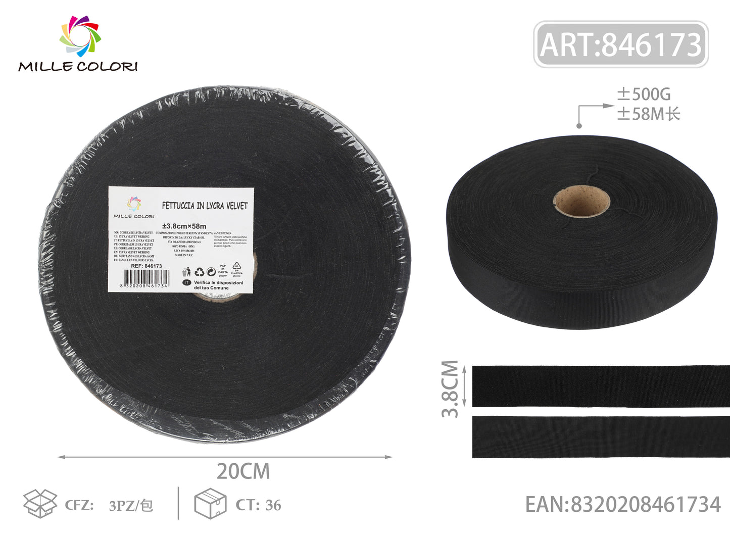 FETTUCCIA PIZZA VELLUTO 500g 3.8CMx58M NERO-MILLE COLORI