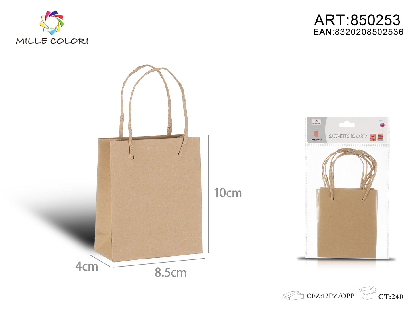 Sacchetto di carta 10x8.5x4cm 6pz avana