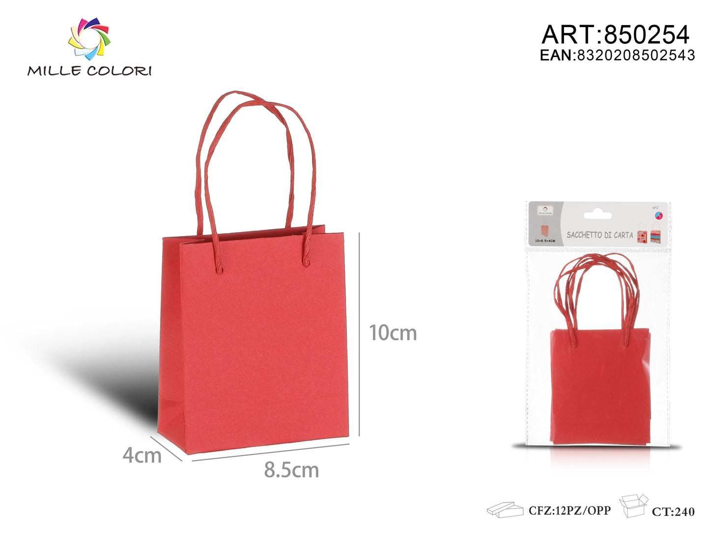 Sacchetto di carta 10x8.5x4cm 6pz rosso