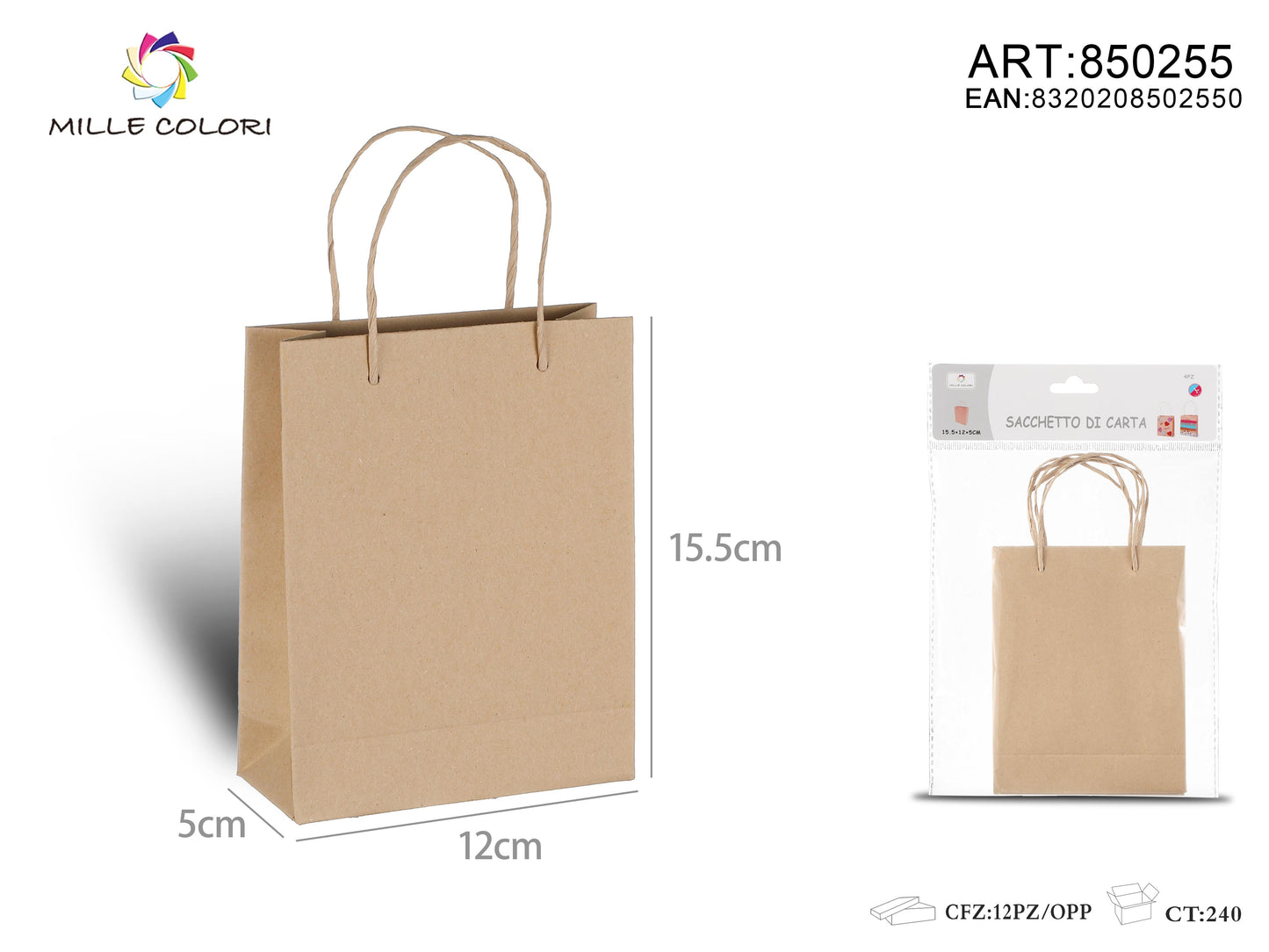 Sacchetto di carta 15.5x12x5cm 5pz avana