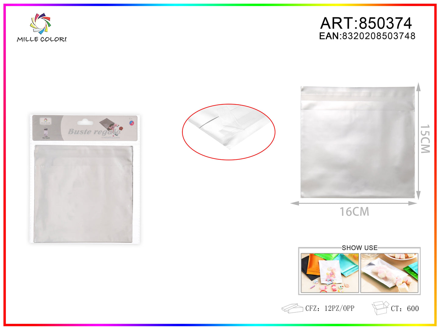 BUSTA REGALO METALLIZZATA LUCIDO ARGENTO