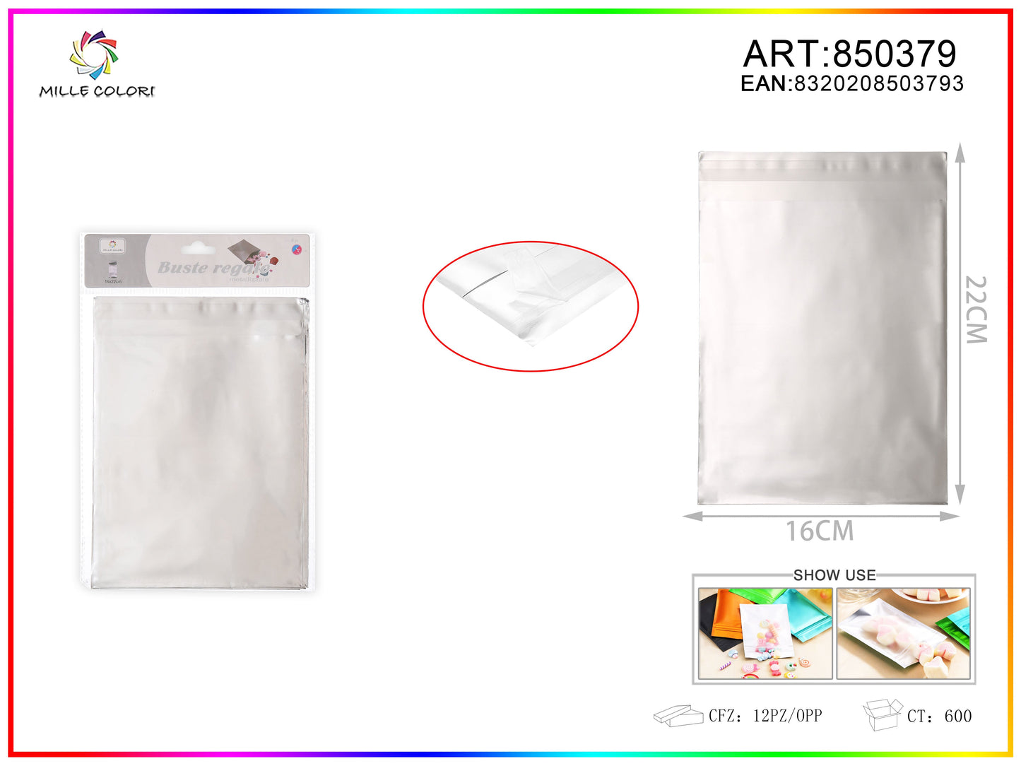 BUSTA REGALO METALLIZZATA LUCIDO ARGENTO