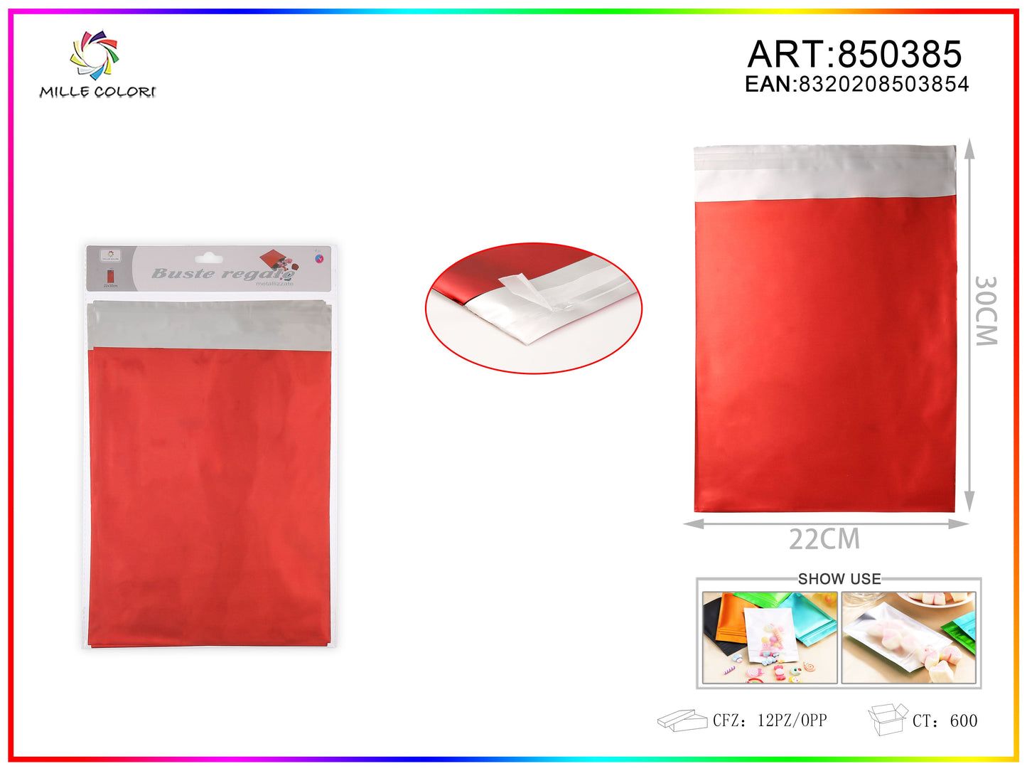 BUSTA REGALO METALLIZZATA LUCIDO ROSSO