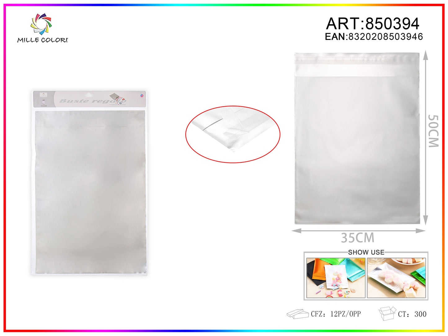 BUSTA REGALO METALLIZZATA LUCIDO ARGENTO