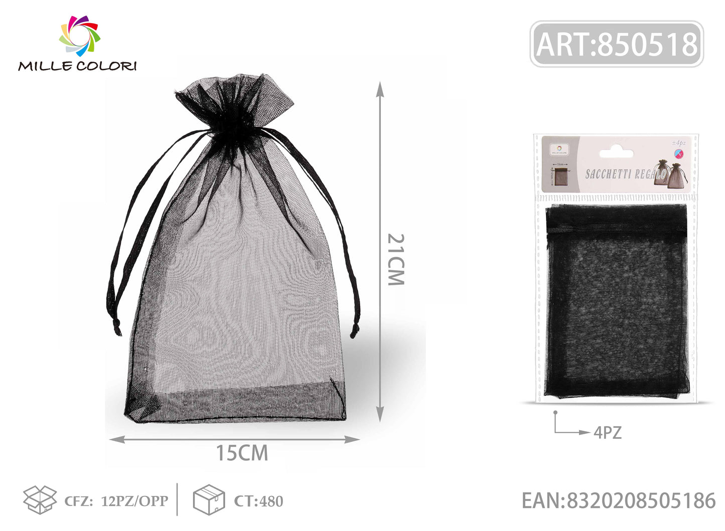 Sacchetti in organza 15cm*21cm 4pz