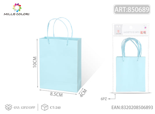 Sacchetto di carta 10x8.5x4cm 6pz azzurro