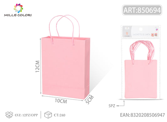 Sacchetto di carta 12x10x5cm 5pz rosa