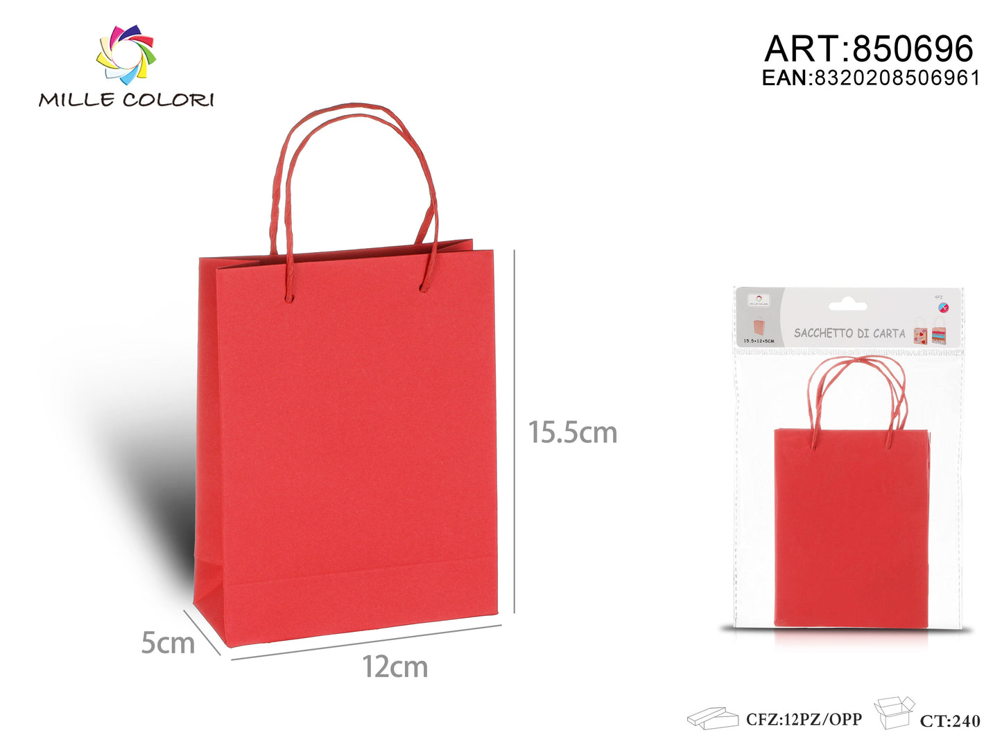 Sacchetto di carta 15.5x12x5cm 4pz rosso